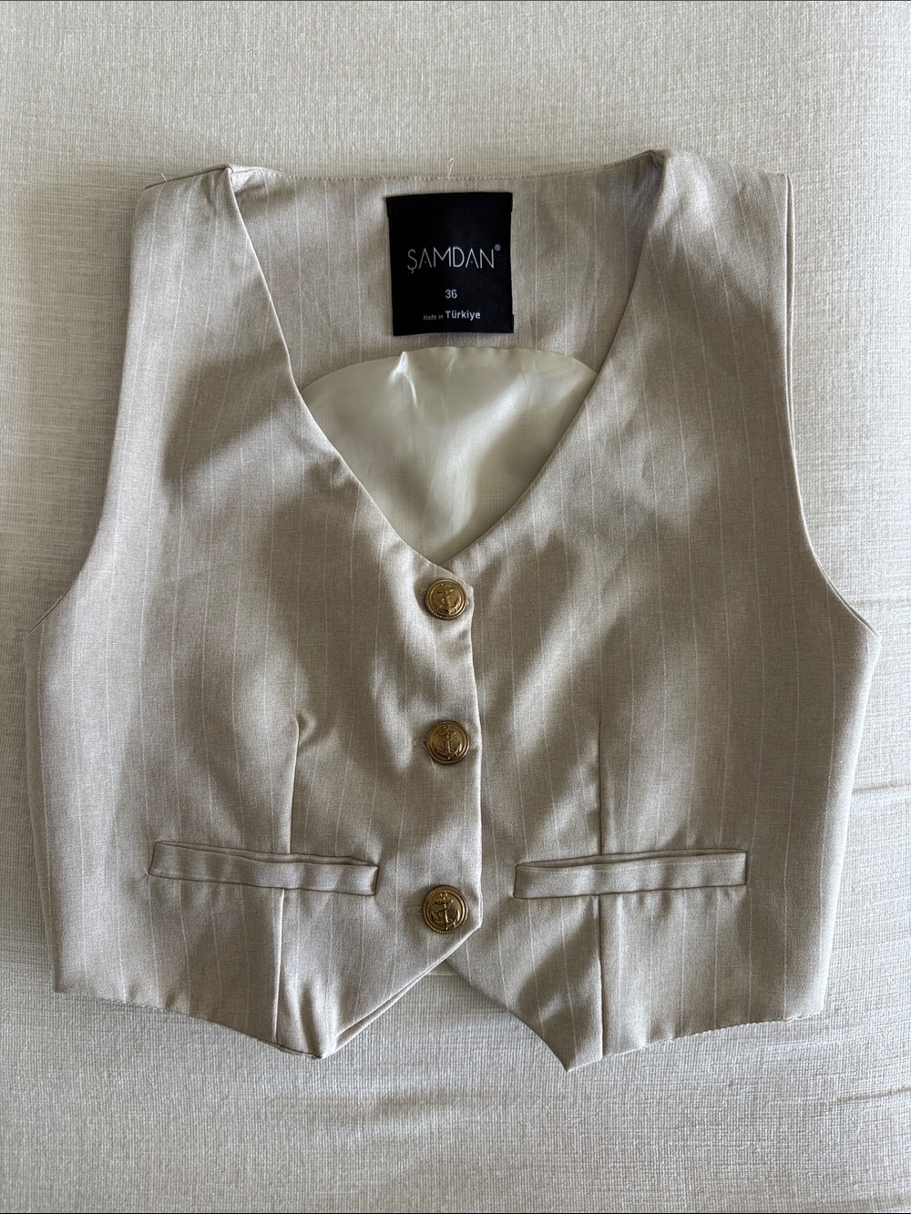 Women's Cream Pinstripe Vest